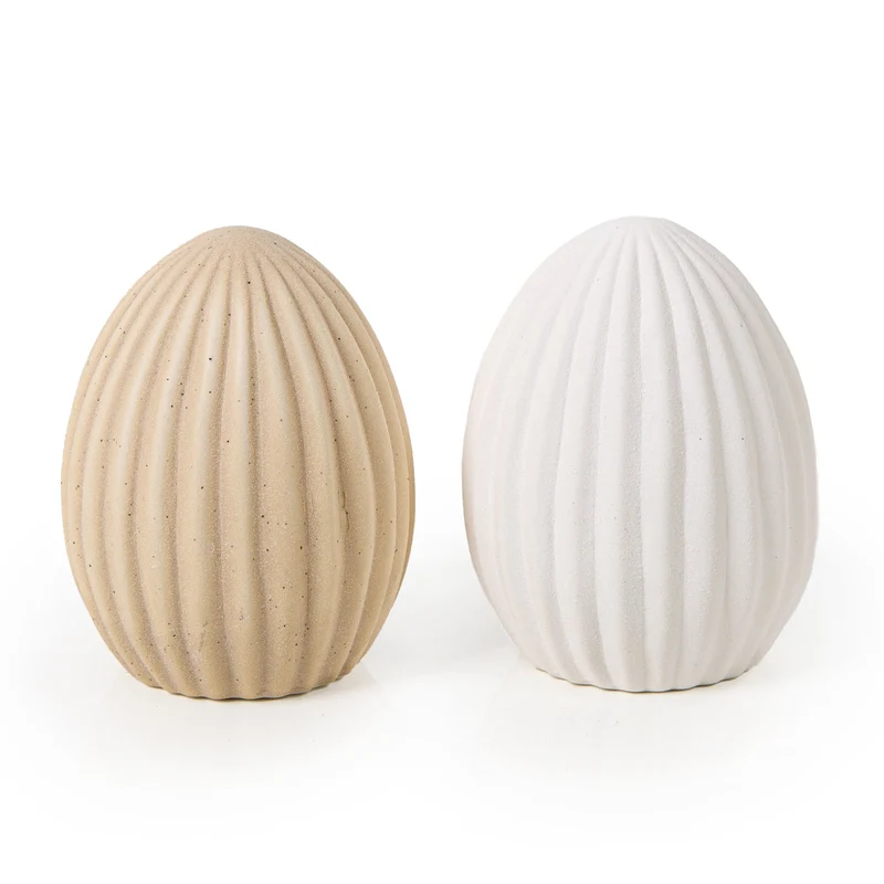 2 Osterei Figuren beige weiß sandgestrahlt Keramik Osterschmuck Scandi Hygge 9 cm