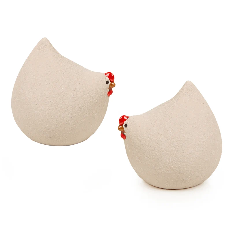 2 Figuren Hahn + Henne Set beige sandgestrahlt aus Keramik Osterschmuck 9-11 cm