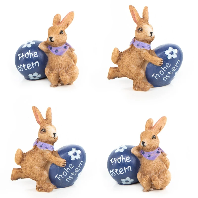 4 Mini Osterhasen Figuren blau braun kleine Hasen Osterschmuck Tischdeko 6 cm