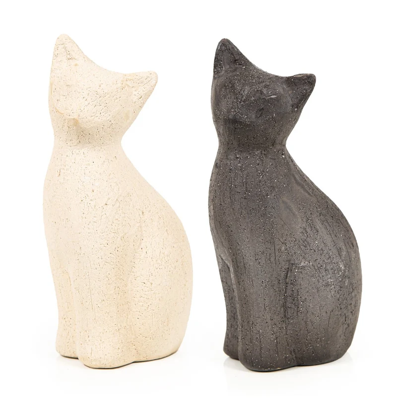 2 Moderne Katzen Figuren Deko Katzenfigur schwarz beige sandgestrahlt Keramik 22 cm