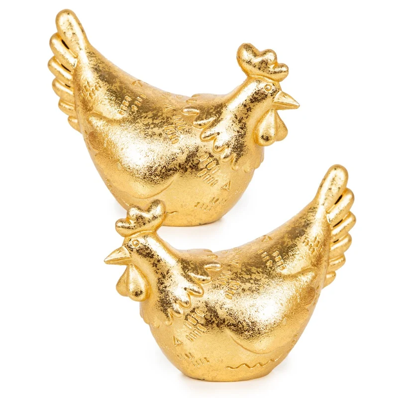 2 Hühner Figuren Gold 12 cm Osterdeko zum Hinstellen