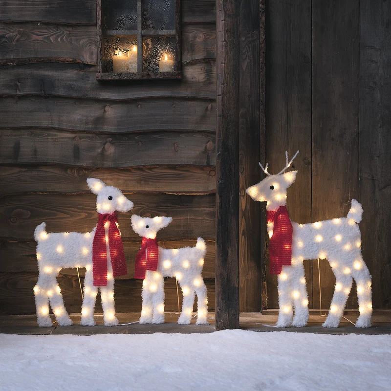 3er Set verschneite 2D LED-Rentierfamilie