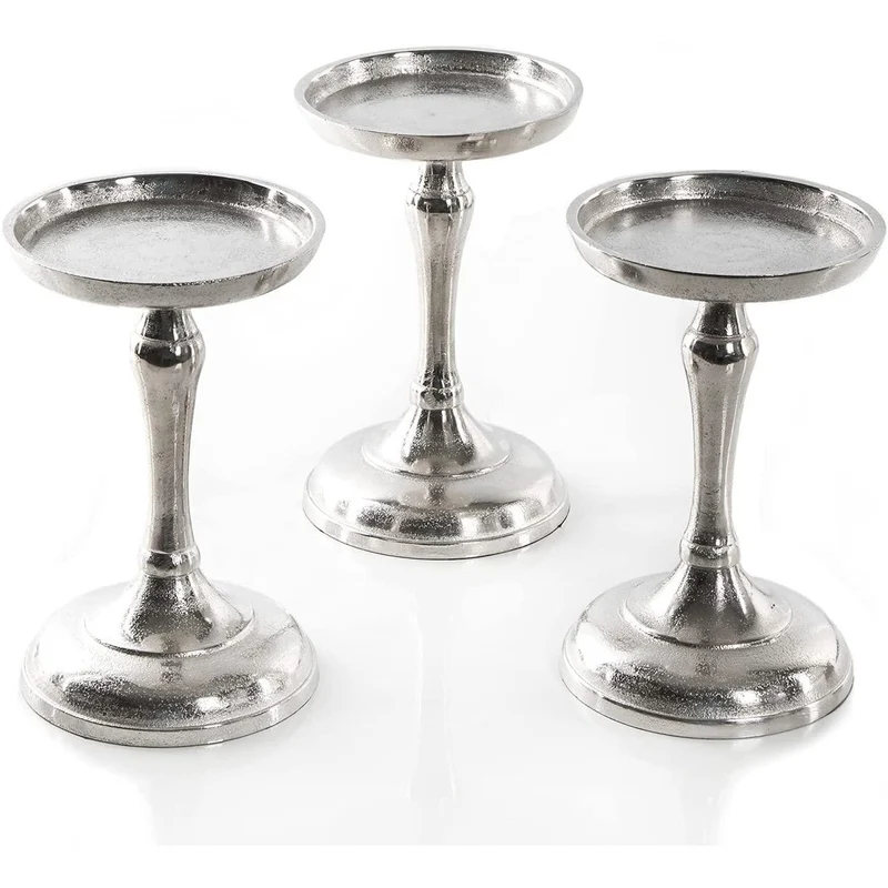 3 silberfarbene Kerzenhalter - Kerzenleuchter aus Metall 23 cm Silber