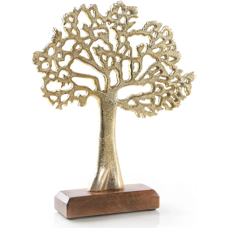 Baum Dekofigur aus Metall - Lebensbaum Figur Gold zum Hinstellen - 27 cm