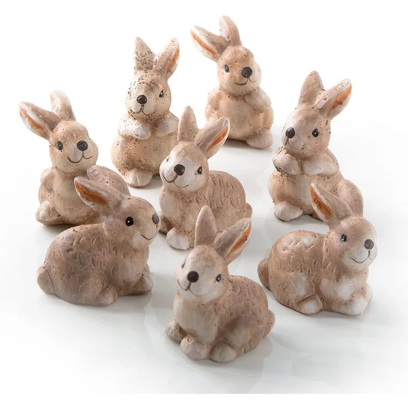 8 kleine Hasen Figuren aus Keramik braun 6 cm - Osterhasen Figuren