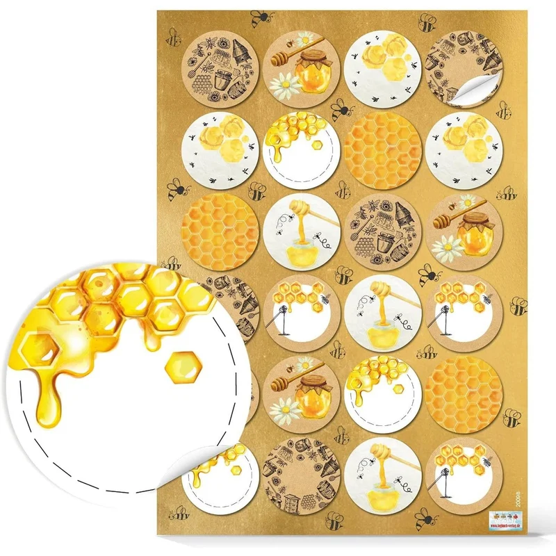 Logbuch-Verlag 24 Honigaufkleber rund selbstklebend 4 cm - Sticker für Honiggläser zum Beschriften - Aufkleber für Honig