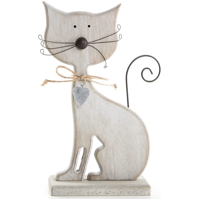 Dekokatze aus Holz 23 cm - Katzen Figur zum Hinstellen