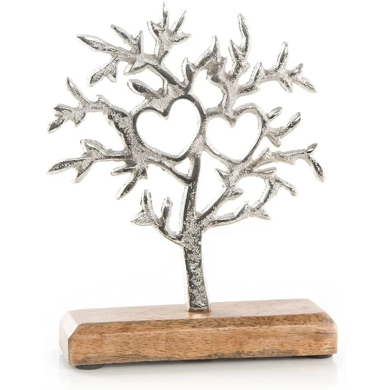 Dekorative Baum Figur - Silber braun 20 cm - mit zwei Herzen