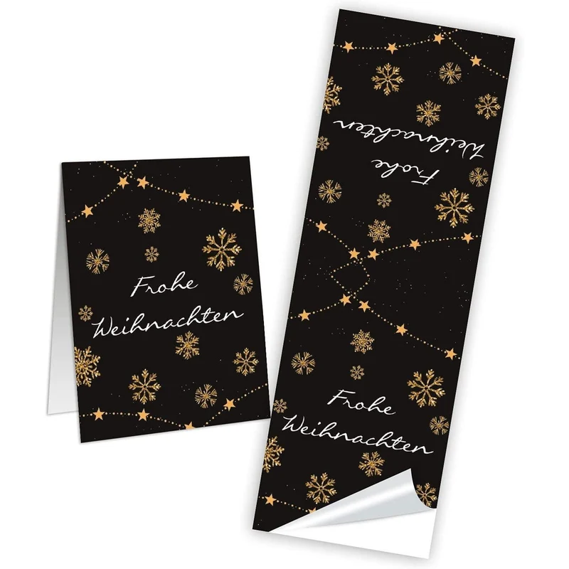 Logbuch-Verlag 10 längliche Aufkleber FROHE WEIHNACHTEN schwarz gold - Weihnachtsaufkleber für Päckchen & Geschenktüten 5 x 14,8 cm