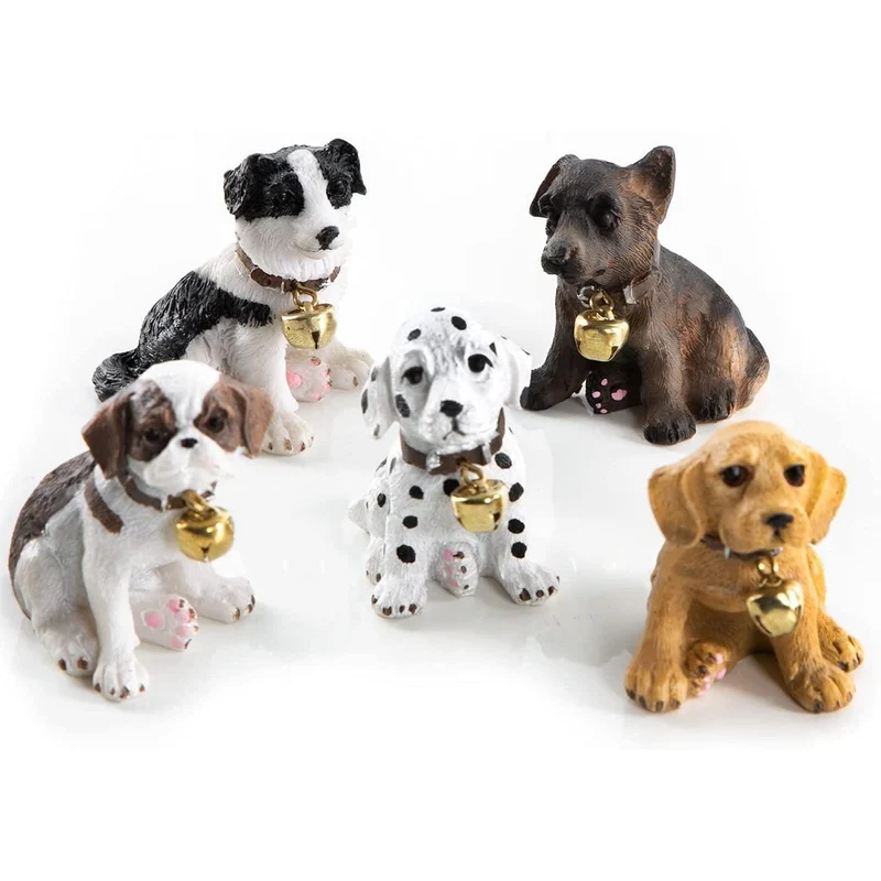 5 kleine Hundefiguren mit Glöckchen - Hunde Figuren als Geschenkidee