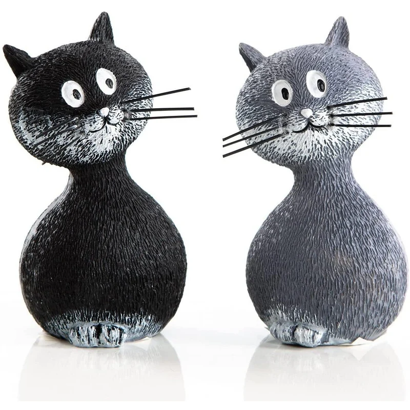 2 kleine Katzen Figuren grau + schwarz 9 cm - Tierfiguren zum Hinstellen