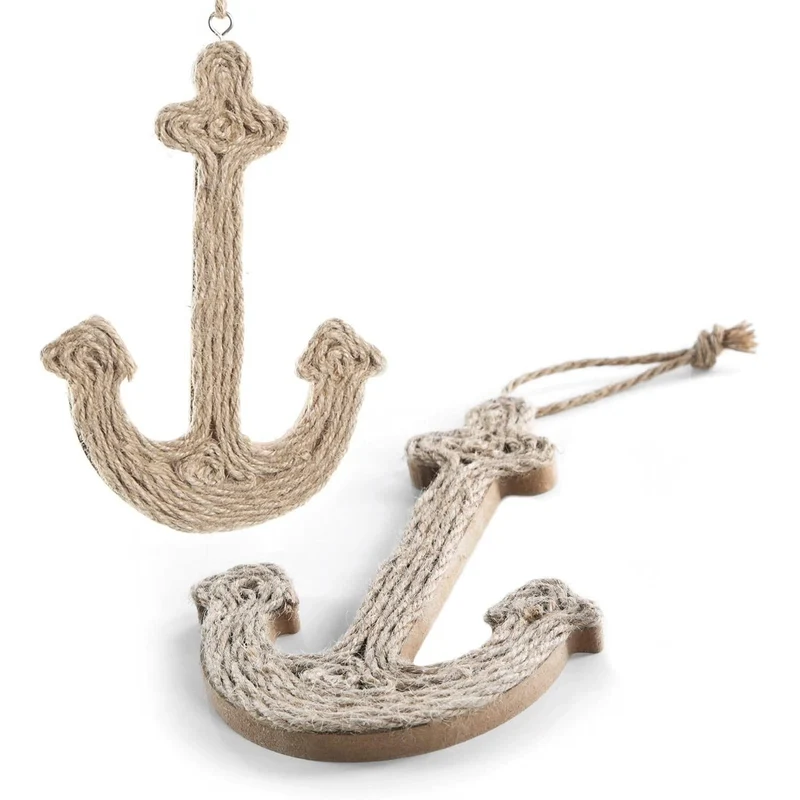 Logbuch-Verlag 2 Ankeranhänger aus Kork & Jute - natürliche Maritime Deko 18 cm Anker mit Schnur zum Aufhängen Natur