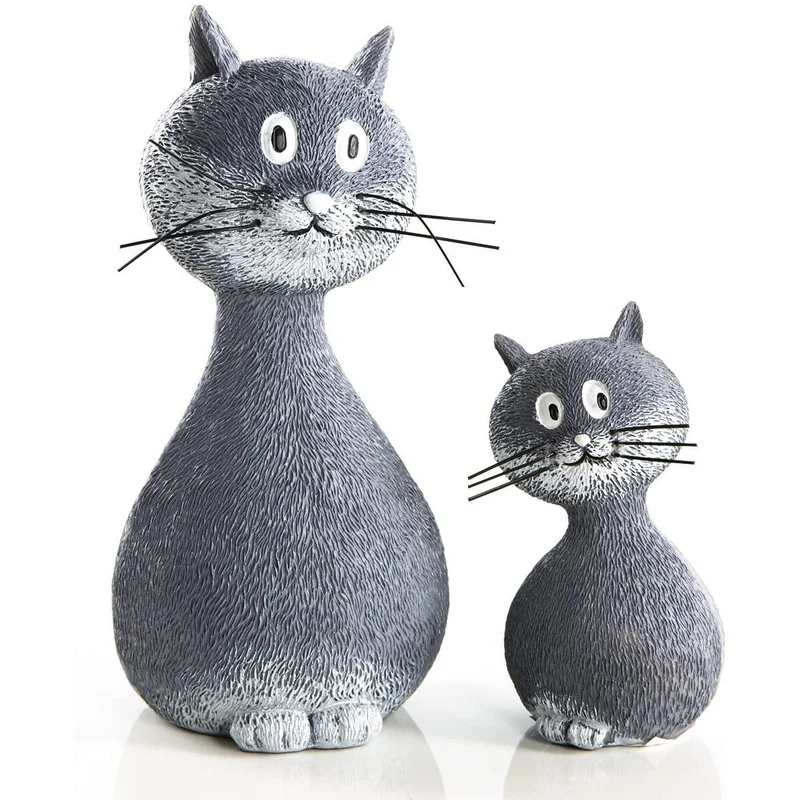 2 Dekokatzen Figuren zum Hinstellen grau weiß 15 cm + 9 cm