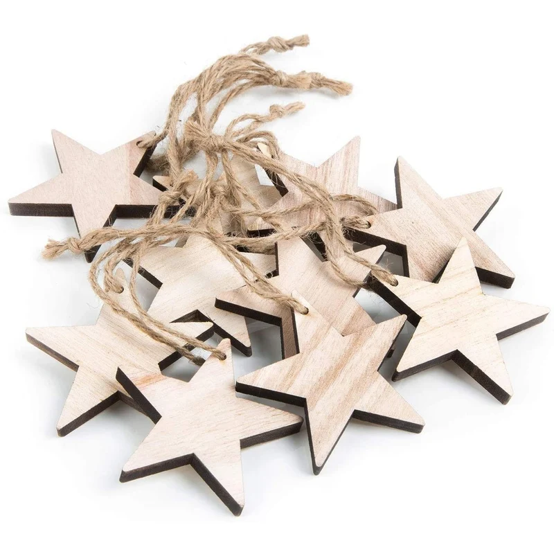 10 Sterne aus Holz zum Aufhängen braun natur 10 cm