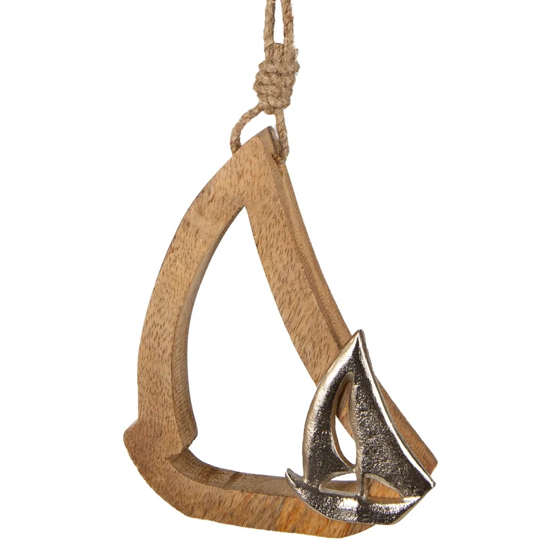 Großes Segelboot zum Aufhängen aus Holz & Metall - 13 cm