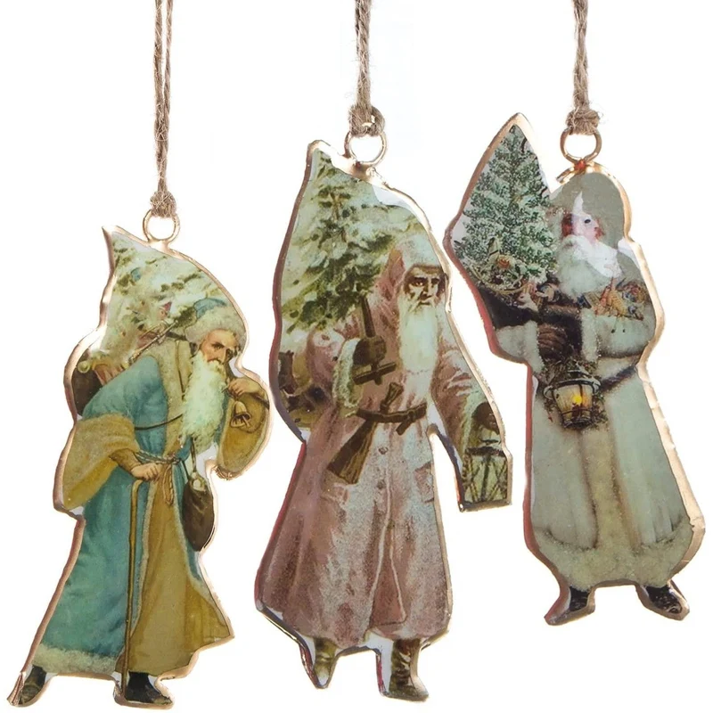 3 vintage Weihnachtsanhänger - Nostalgie Weihnachtsmann Anhänger aus Metall