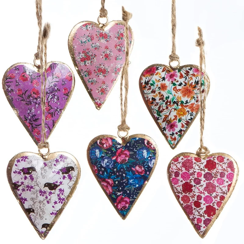 6 Metallherzen - 6 cm rosa pink Gold - zum Aufhängen