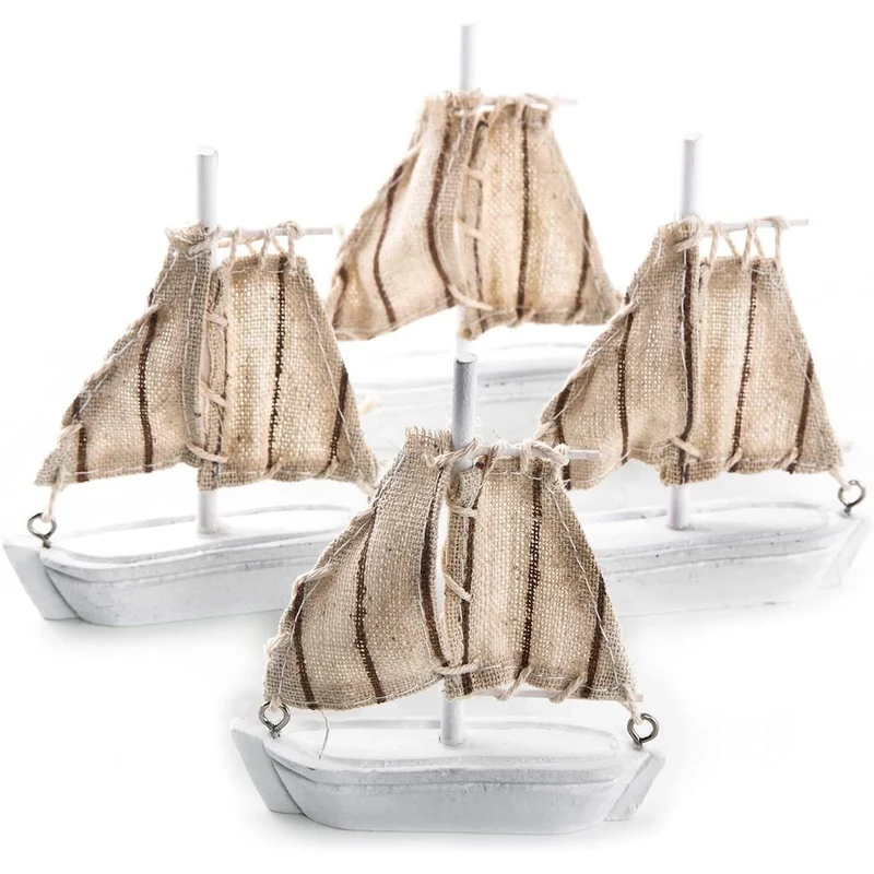 4 kleine Segelboote aus zum Hinstellen 8,5 cm - maritime Deko