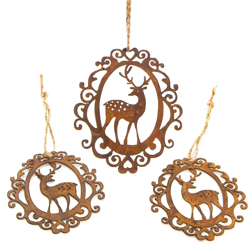 3 kleine Weihnachtsanhänger rost patina Hirsch Anhänger im Vintage-Stil