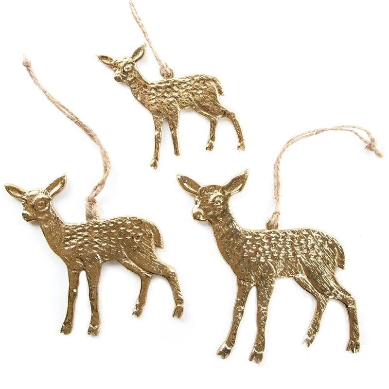 3 Rehkitz Metallanhänger als Weihnachtsdeko gold glänzend - vintage Weihnachtsanhänger