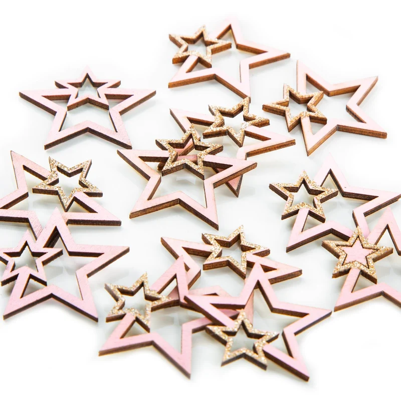 12 Holzsterne zum Streuen rosa gold - Streudeko Sterne aus Holz 3,5 cm