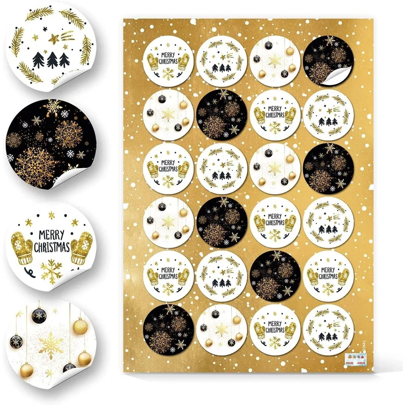 Logbuch-Verlag 24 Weihnachtsaufkleber MERRY CHRISTMAS gold schwarz weiß - Weihnachten Aufkleber Sticker Deko rund 4 cm