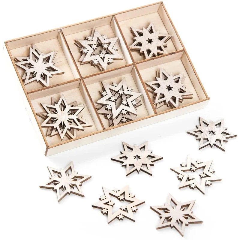 24 kleine Holzsterne natur braun 4,3 cm - als Streudeko Tischdeko