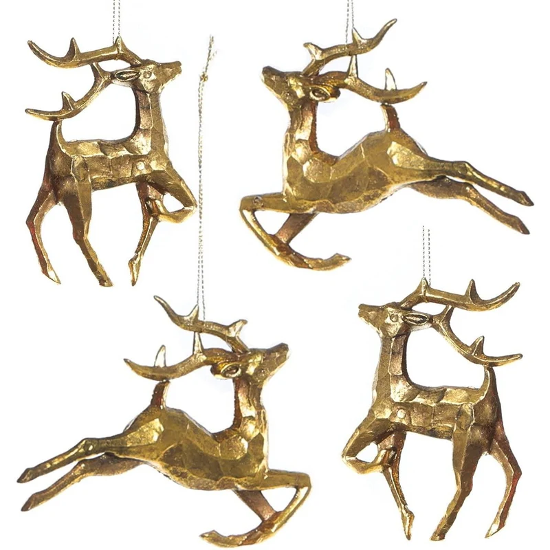 4 Rentier Hirsch Anhänger gold - als Christbaumschmuck Geschenkidee