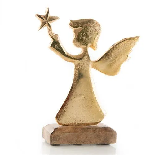 Engel Figur gold braun aus Metall & Holz - Engelfigur Weihnachten 20 cm