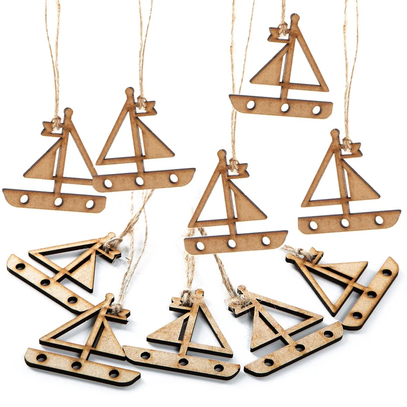 10 kleine Holz Segelboote Mini mit Schnur zum Aufhängen