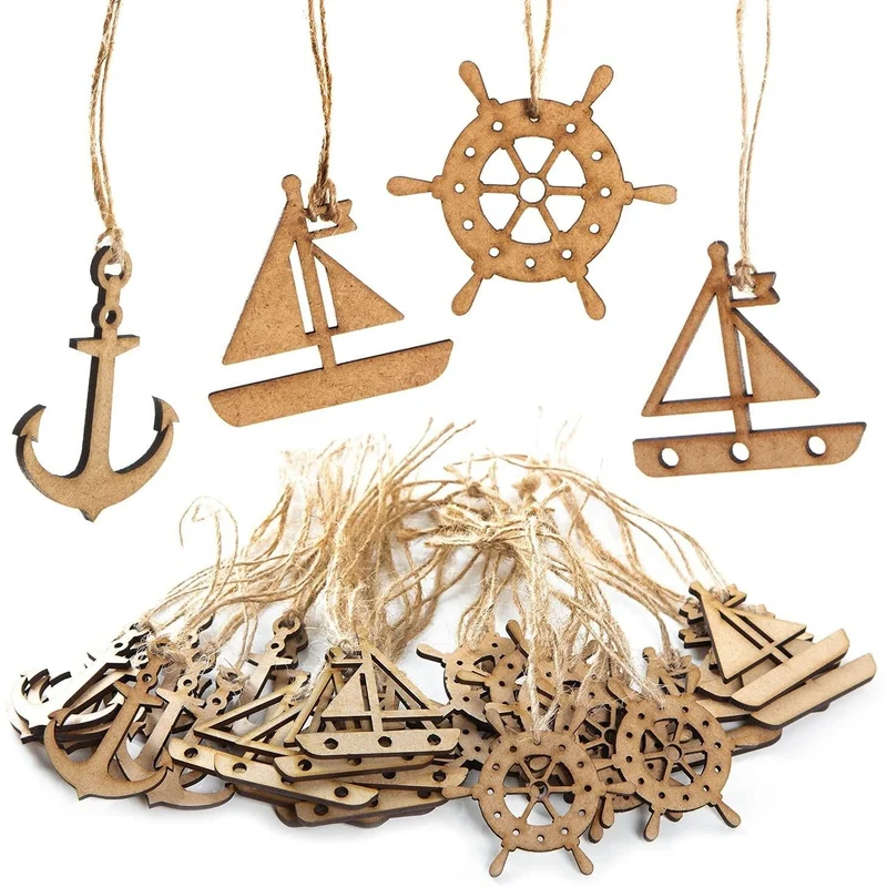 4 x 10 Holz Anhänger maritim - Anker + Segelboot + Schiff + Steuerrad