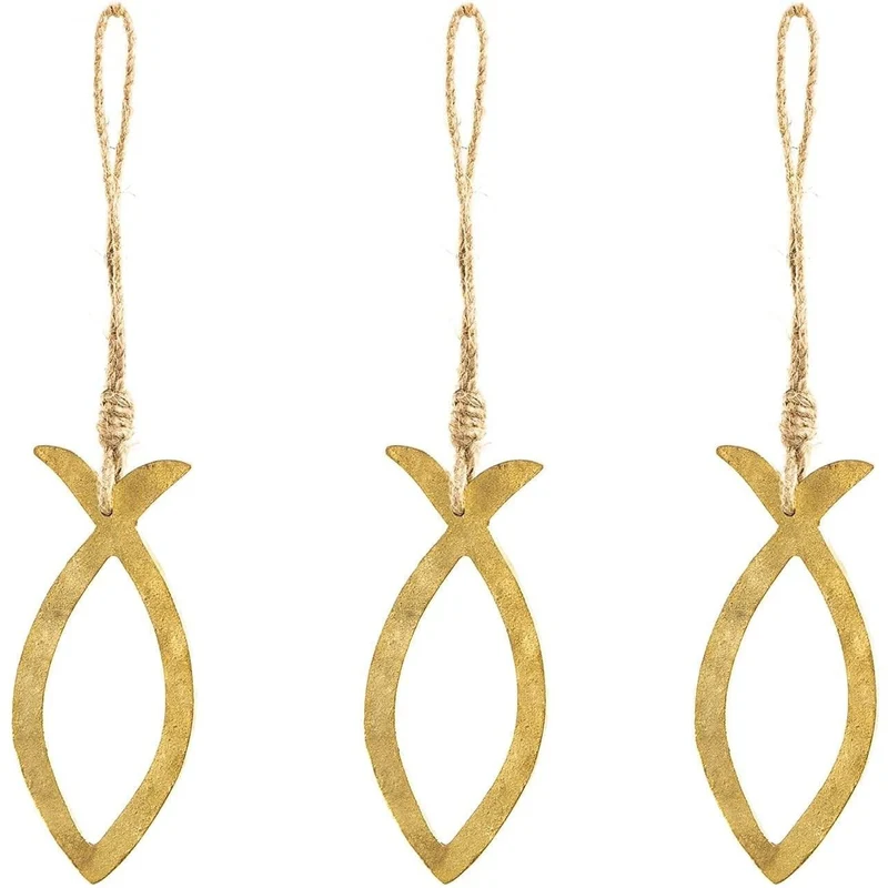 3 Fische Anhänger Metall gold Ichthys Symbol Taufe Kommunion