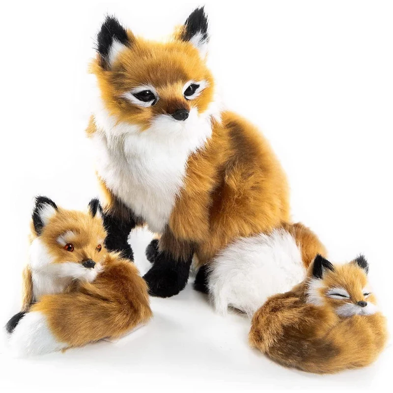 Fuchs Figuren Set 3-teilig - Fuchsfigur Familie braun weiß - Tierfigur mit Kunstfell