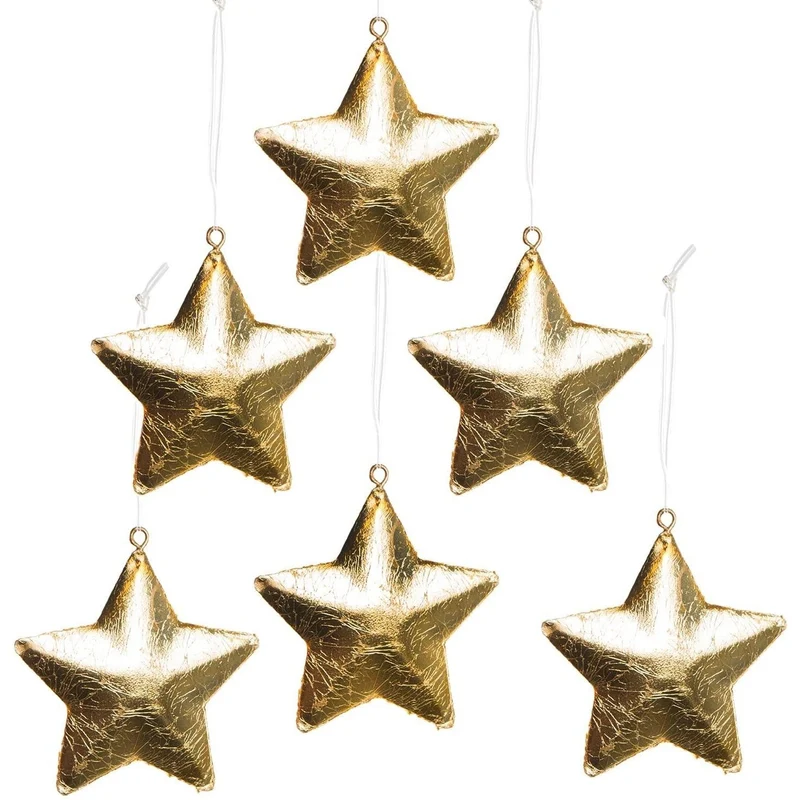 6 kleine Sterne gold aus Metall - Weihnachtssterne zum Aufhängen