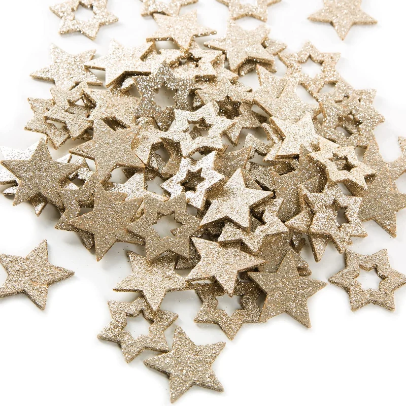 72 kleine glitzernde Sterne aus Holz - zum Basteln & Verzieren