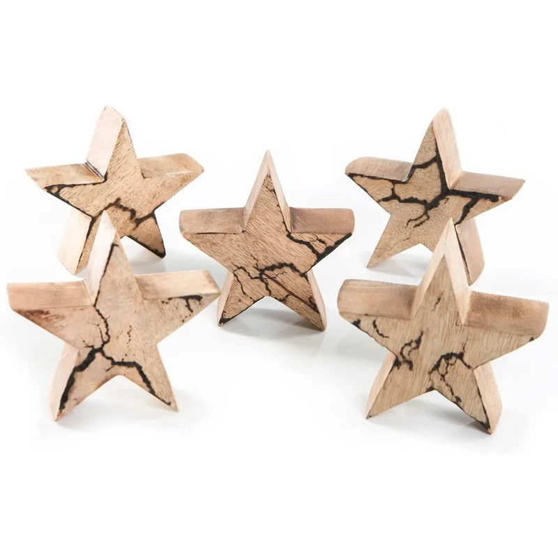 5 Holzsterne zum Hinstellen - braun schwarz 11 cm