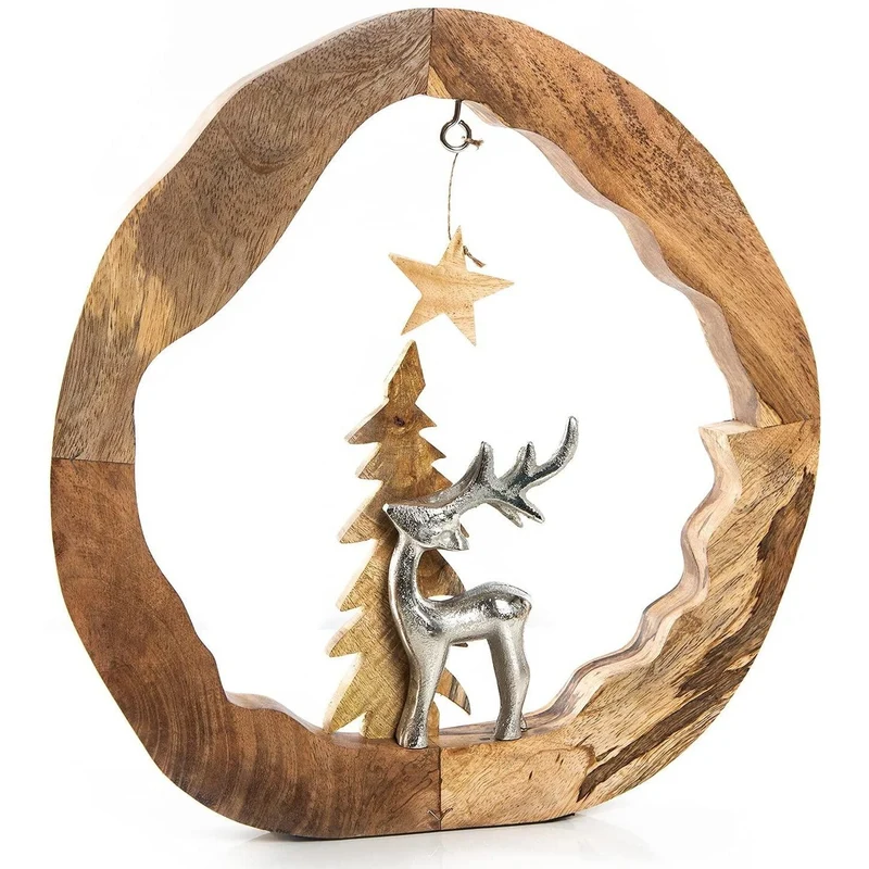 Dekoobjekt aus Holz - mit Rentier und Baum - zum Hinstellen 33 cm
