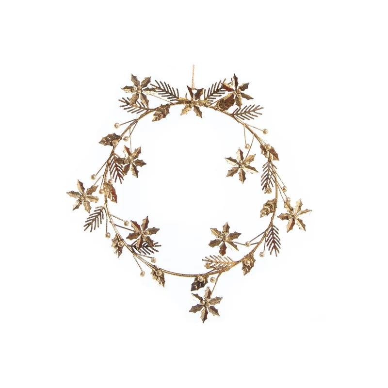 Weihnachtlicher Türkranz aus Metall Gold mit Glitzer - 25 cm