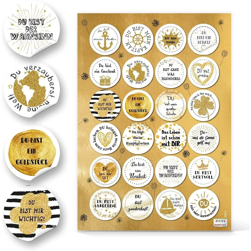 Logbuch-Verlag 24 Geschenkaufkleber gold weiß schwarz DU BIST … - Motivationsaufkleber Aufkleber Sticker Liebe Freundschaft