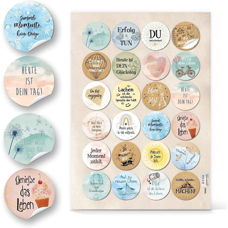 Logbuch-Verlag 24 bunte Spruchaufkleber 4 cm rund - Motivationsaufkleber Sticker mit motivierenden Sprüchen