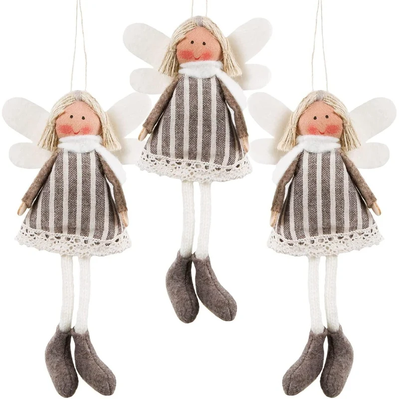 Engel Anhänger aus Stoff - 16 cm grau braun weiß - als kleines Geschenk