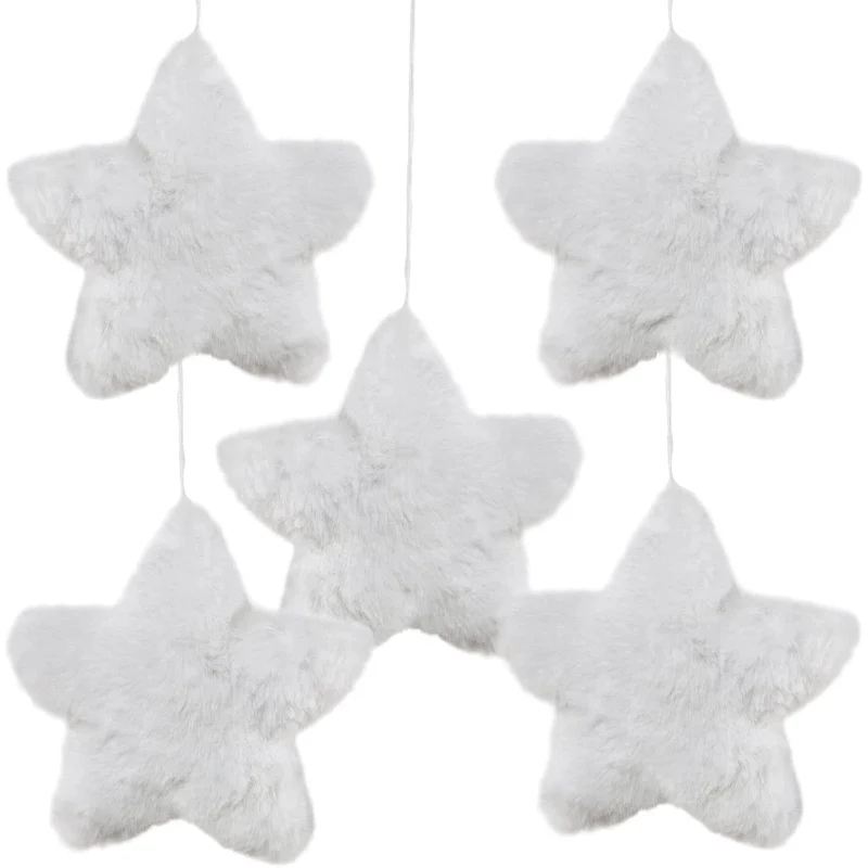 5 Stern Anhänger aus Plüsch - 14 cm weiß mit Schnur