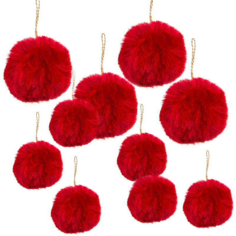 10 rote Weihnachtskugeln aus Plüsch - Pompon Bommel Plüschkugel