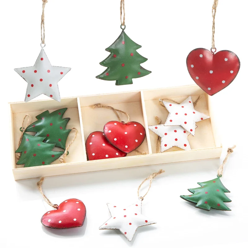 12 kleine Weihnachtsanhänger rot weiß grün - zum Aufhängen - 5 cm