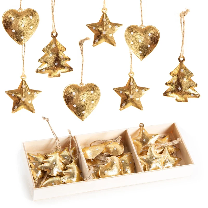 18 kleine Metallanhänger Gold mit weißen Punkten - 4 cm glänzend