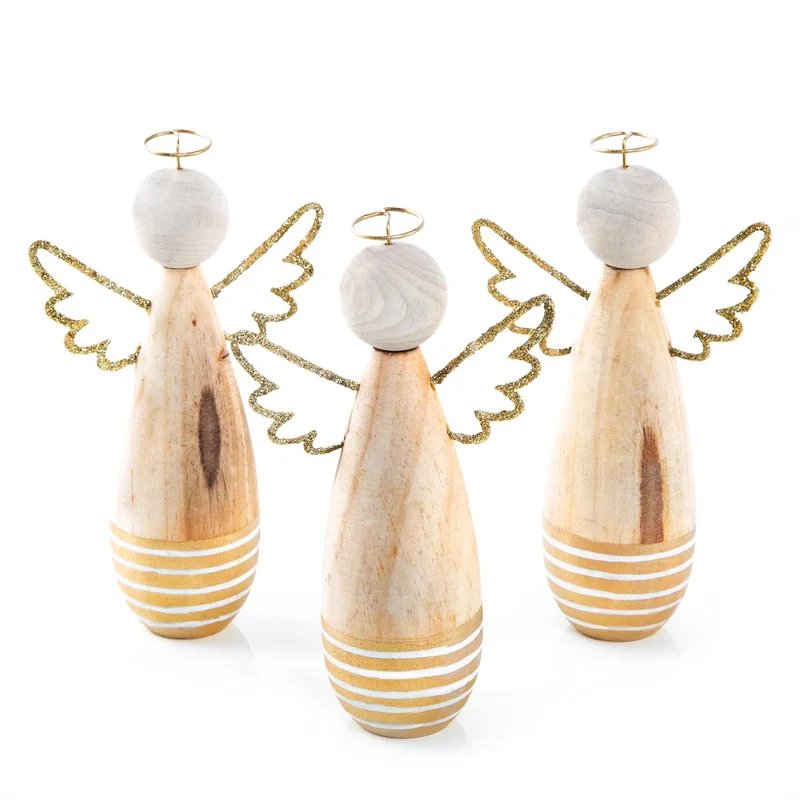 3 Engel Figuren Gold Natur weiß - Weihnachtsdeko Engelfigur Deko Weihnachten