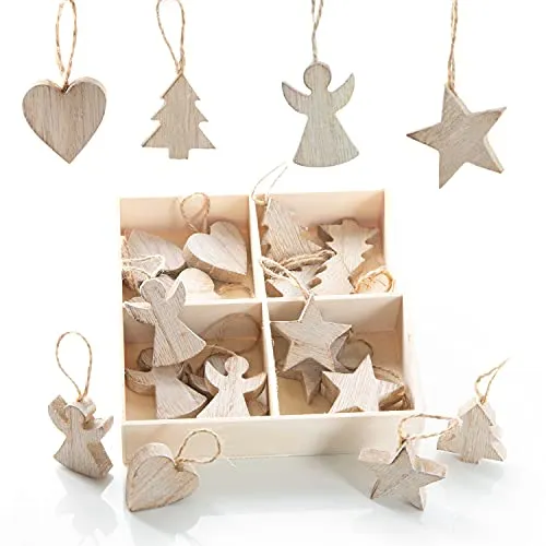 24 kleine Weihnachtsanhänger aus Holz natur - weihnachtlicher Baumschmuck