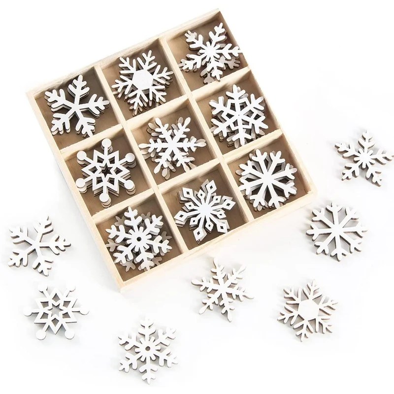 Schneeflocken Streuteile Set - 36 kleine Schneeflöckchen aus Holz