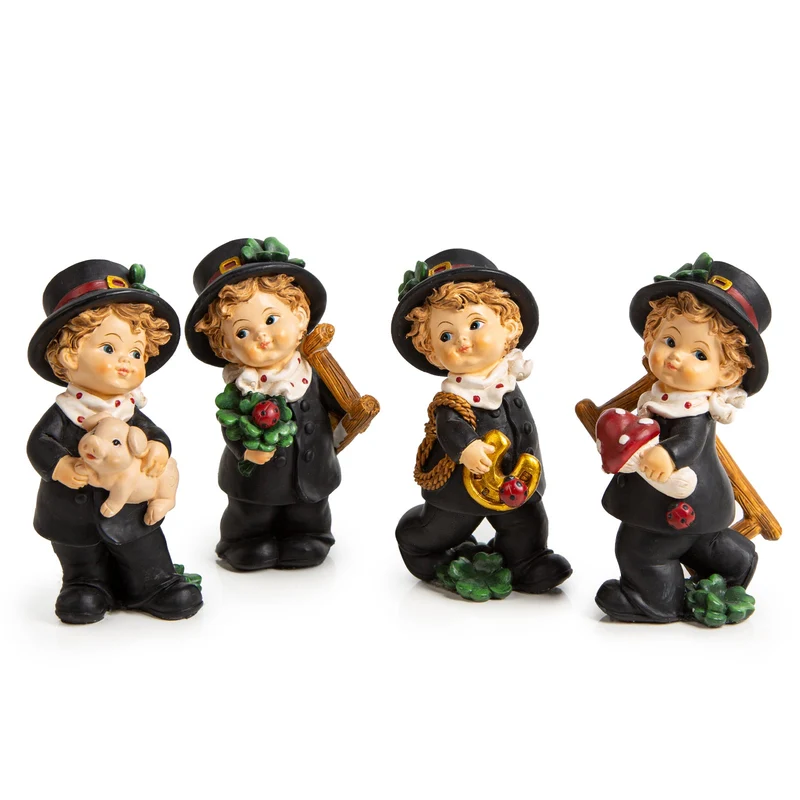 4 Schornsteinfeger Figuren 10 cm - Glücksbringer mit Glückssymbolen