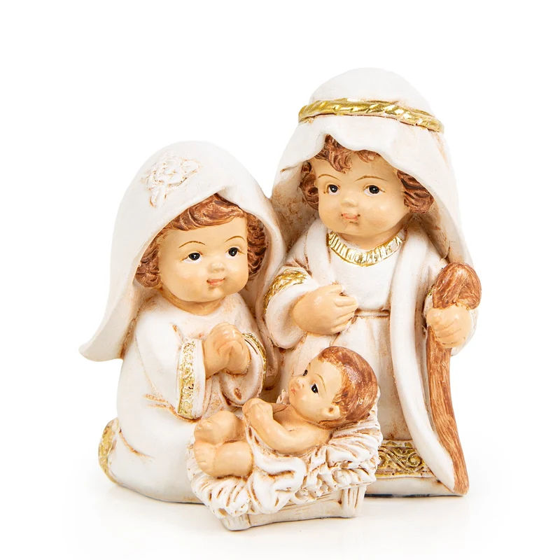 Weihnachtskrippe - Heilige Familie Maria Josef Jesus 7 cm Creme Gold